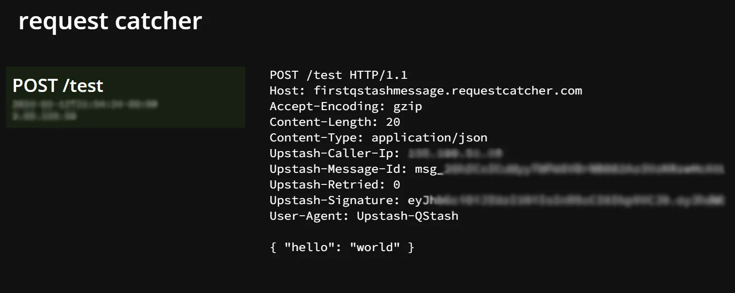 Request Catcher response for a QStash message