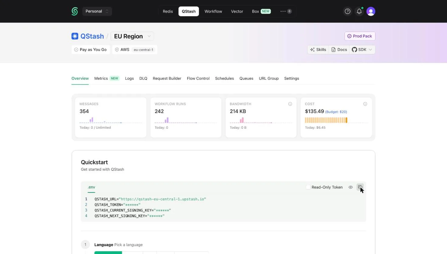 QStash environment variables in the Upstash Console