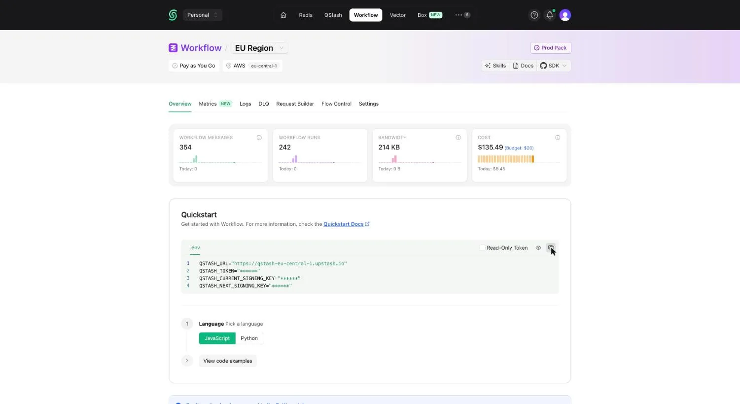 QStash environment variables in the Upstash Console