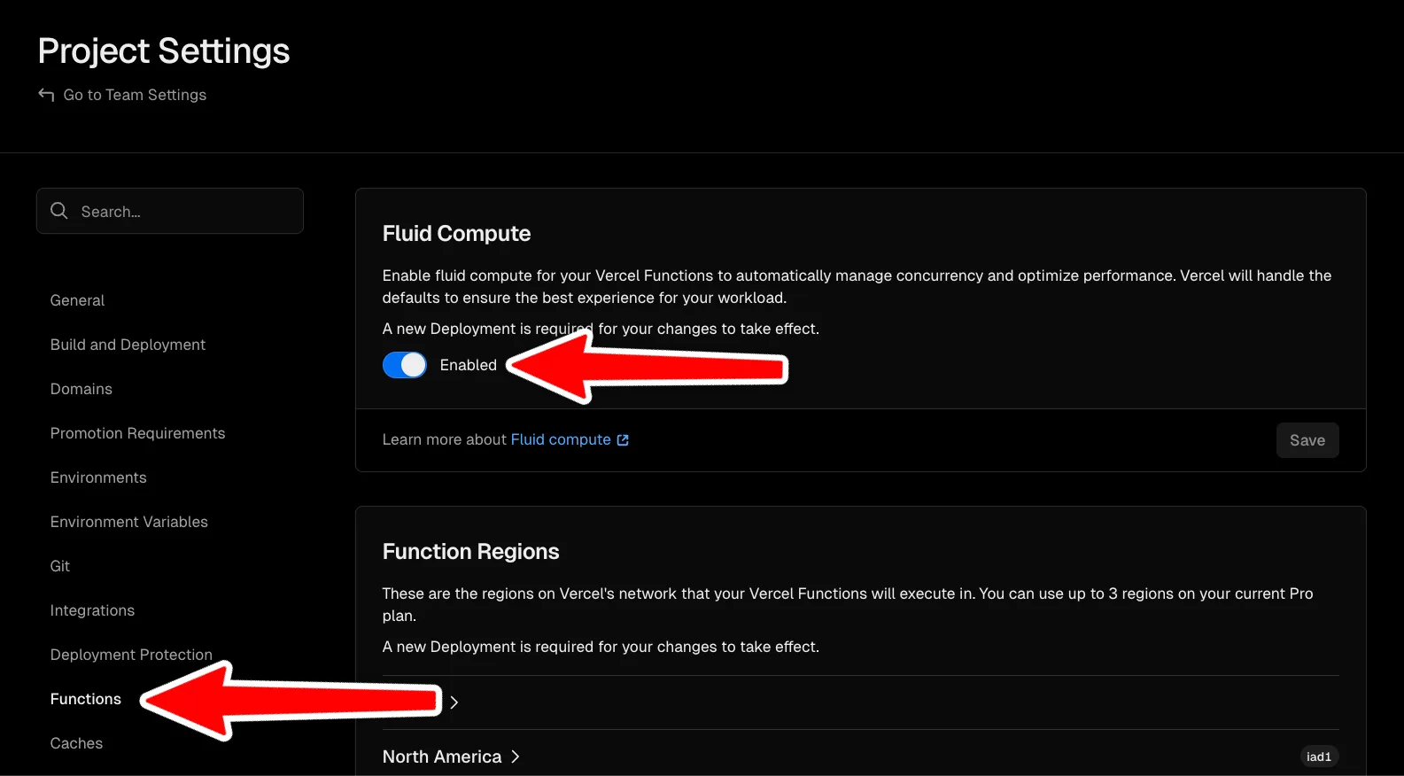 Enable Fluid compute in Vercel
