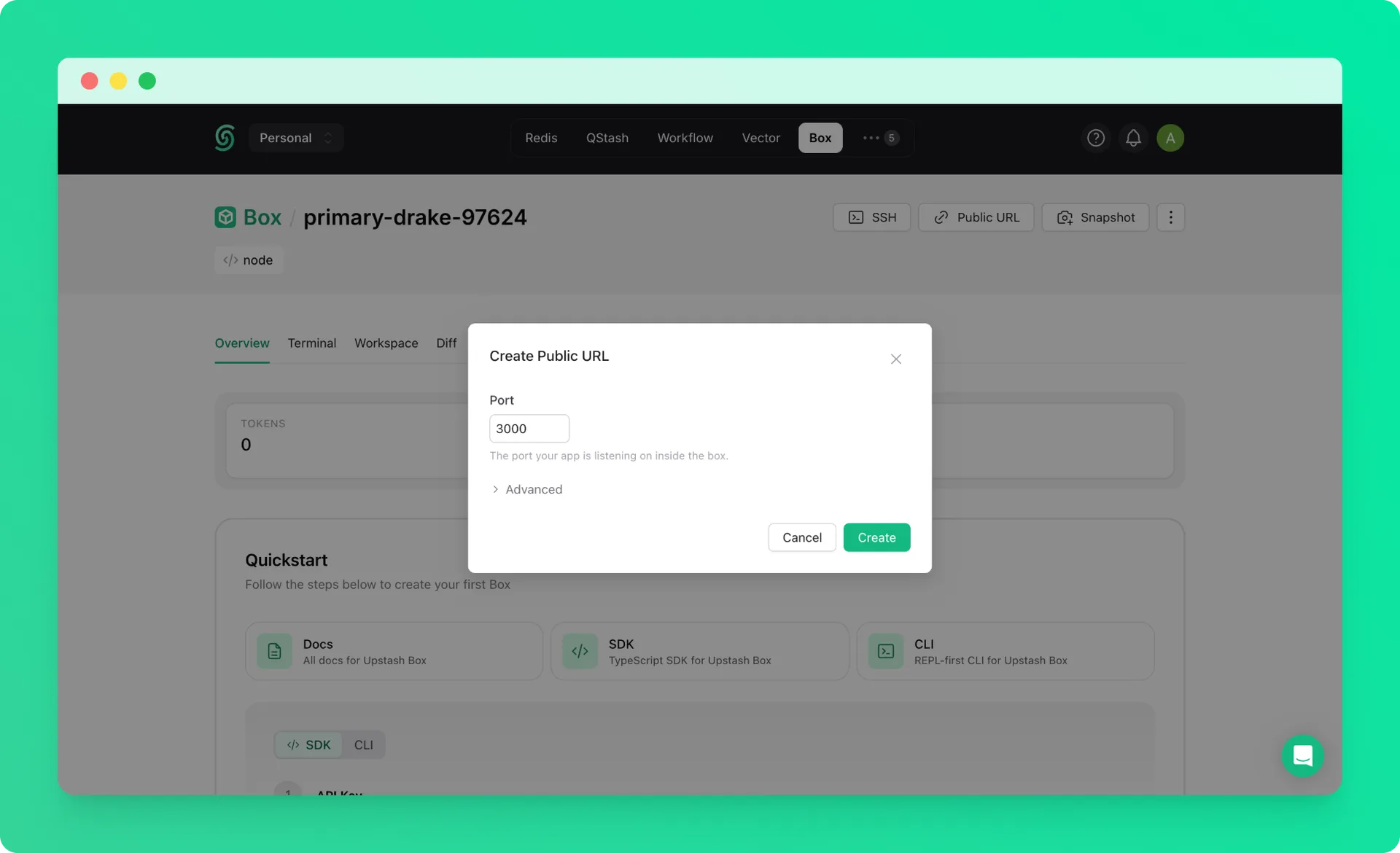 Public preview URL for a Box port