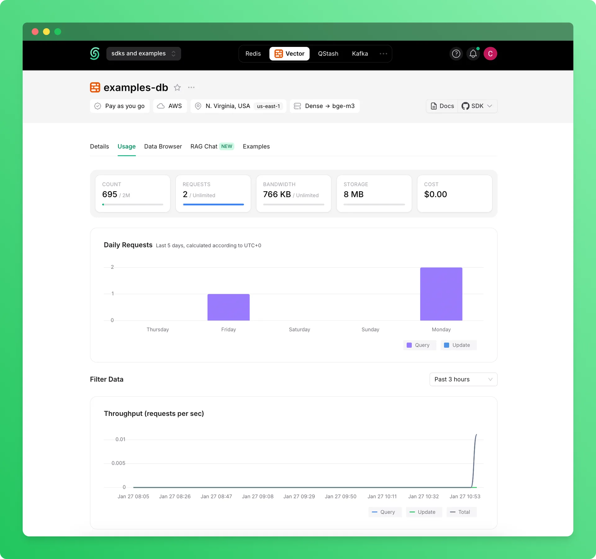 Vector index usage in the Upstash Console