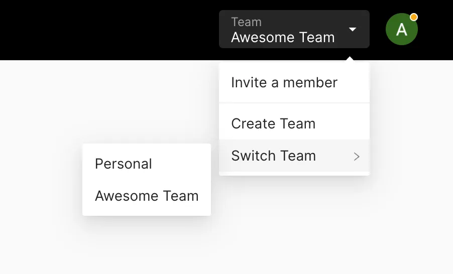 Team selector in the Upstash Console