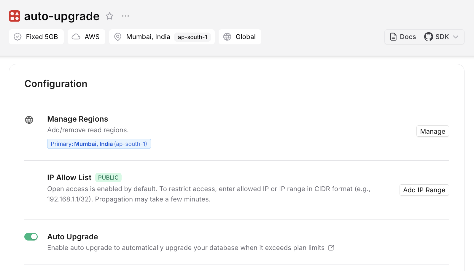 Manage Auto Upgrade in the Upstash Console